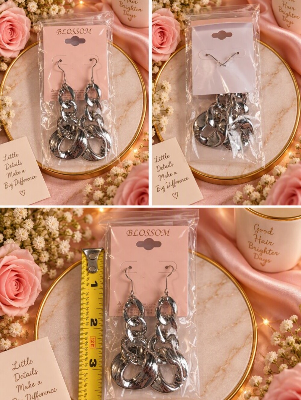 Silver Link Drop Earrings NIP